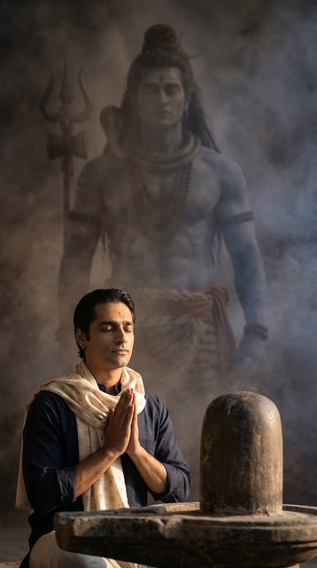 Saheb in prayer before Lord Shiva